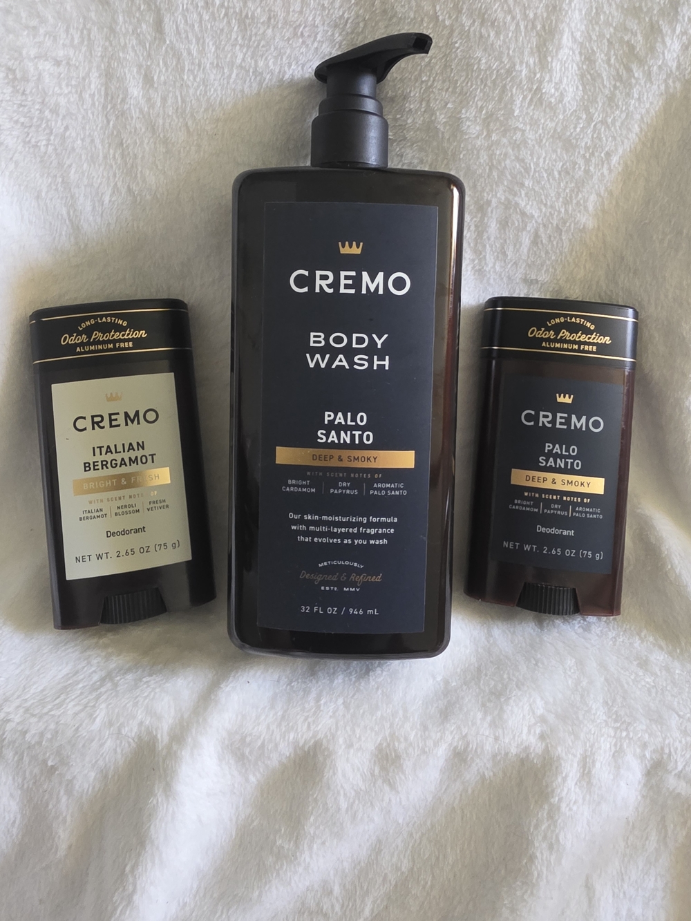 NEW Cremo Grooming Bundle (3Palo Santo Body Wash and Deodorant Set